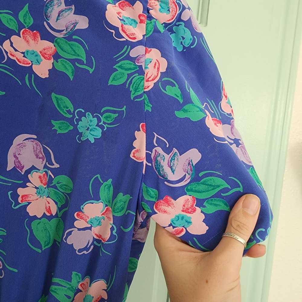 Vintage blue floral dress pleated skirt womens 10 - image 11