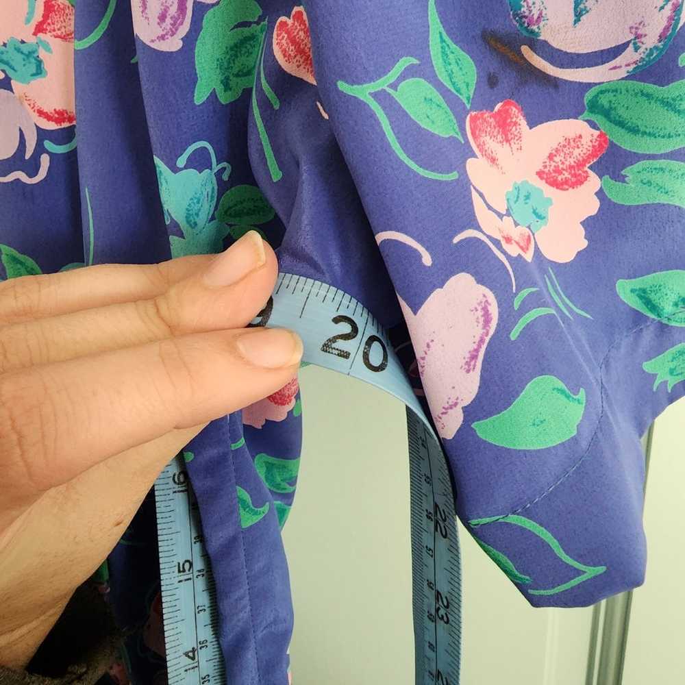 Vintage blue floral dress pleated skirt womens 10 - image 9