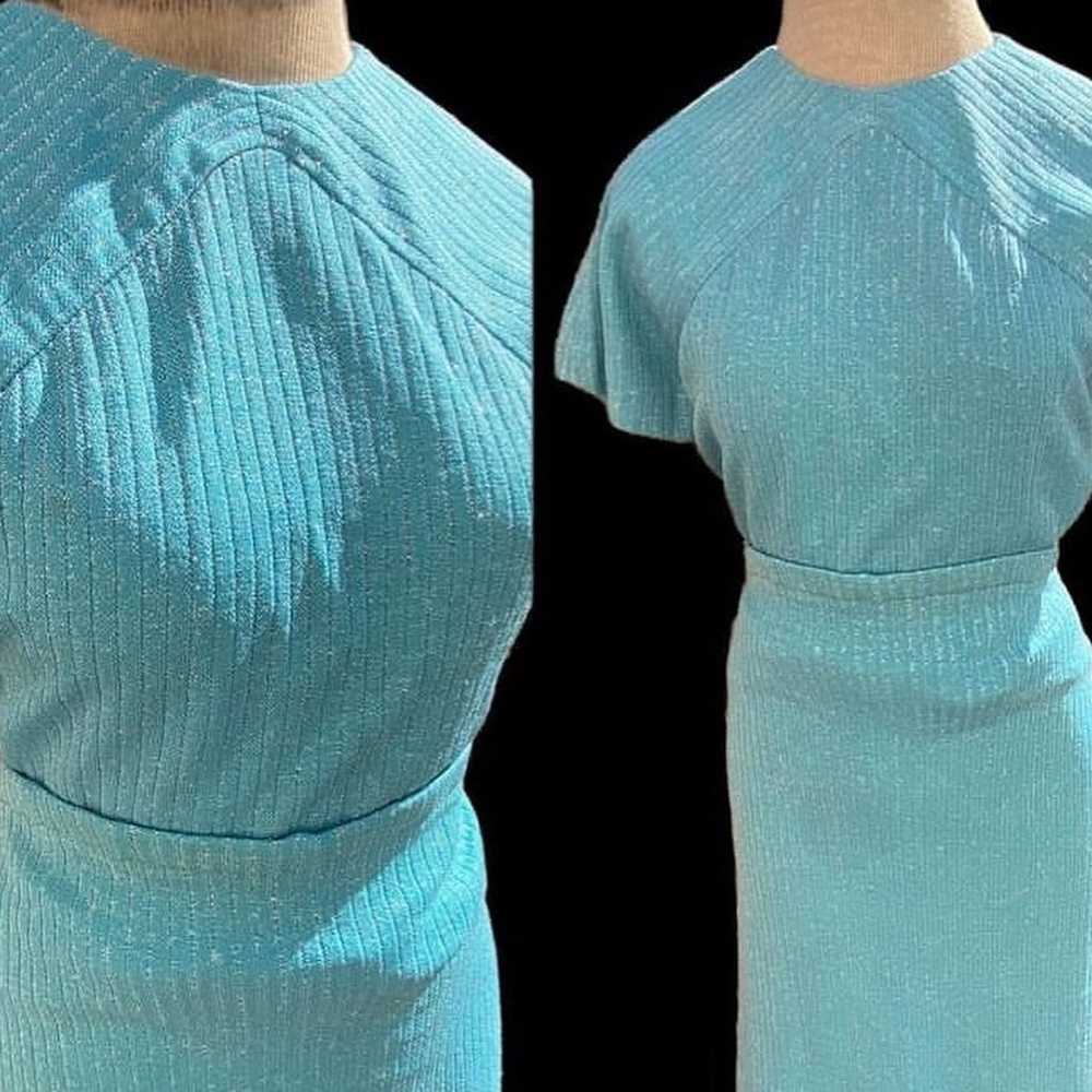 Vintage Blue Metallic Knit Set top & skirt 70s do… - image 2