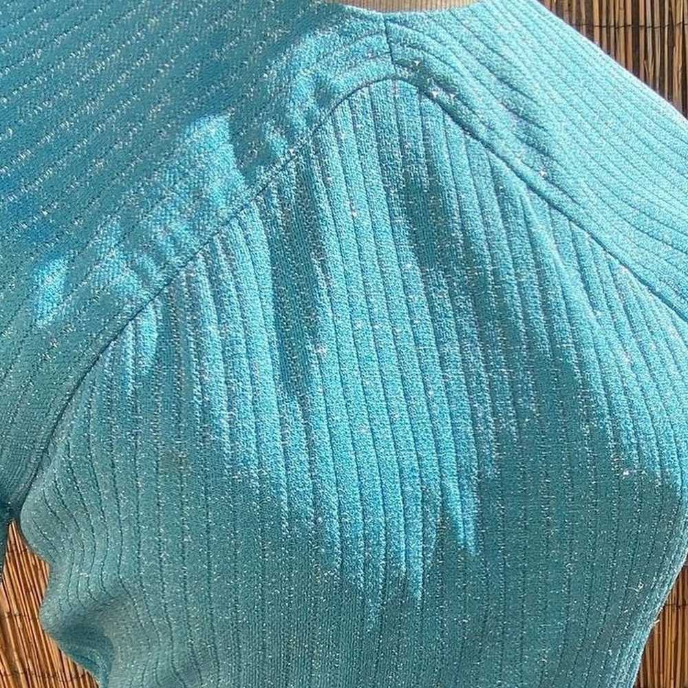 Vintage Blue Metallic Knit Set top & skirt 70s do… - image 5