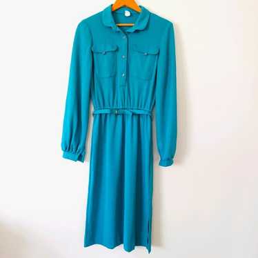 Vintage Long Sleeve Cottagecore Turquoise Midi Dre