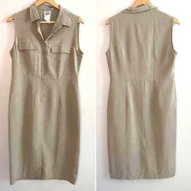 Laura Ashley Vintage Khaki Popover Midi Dress 90s