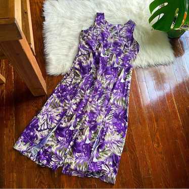 90s Vintage Purple Floral Dress Sun Hawaiian Flow… - image 1