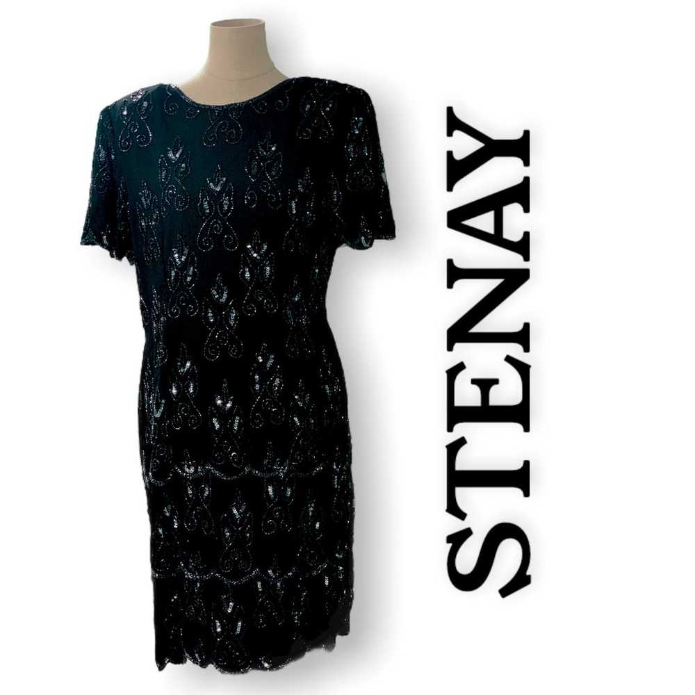 Vintage Stenay 100% Silk Chiffon Beaded Black Coc… - image 1