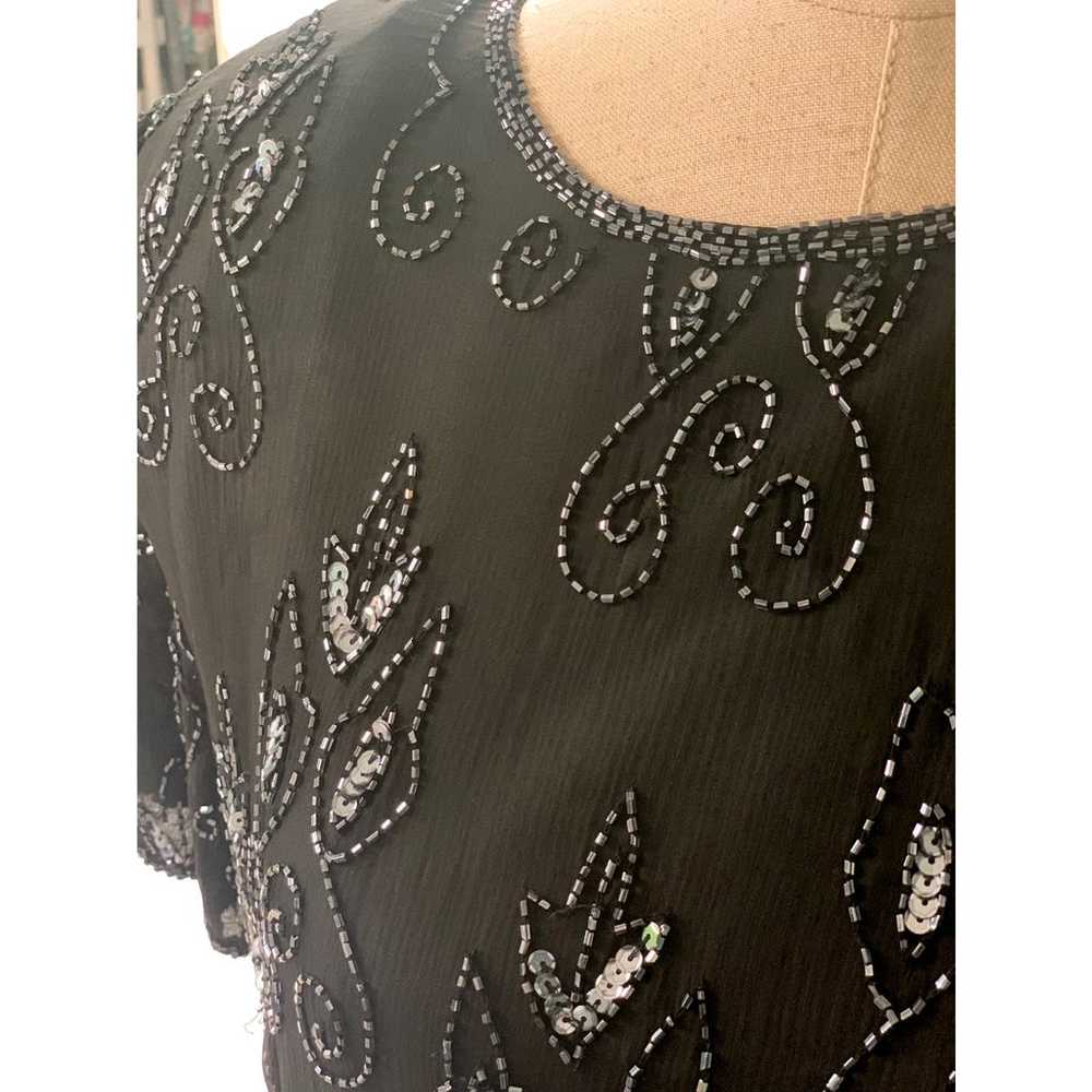 Vintage Stenay 100% Silk Chiffon Beaded Black Coc… - image 5