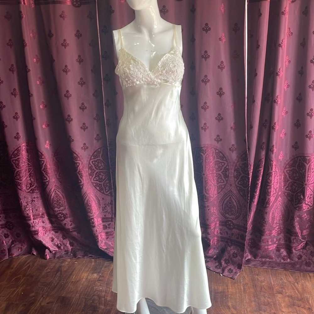 Vintage Coquette Sheer White Satin  Lace Full Len… - image 1