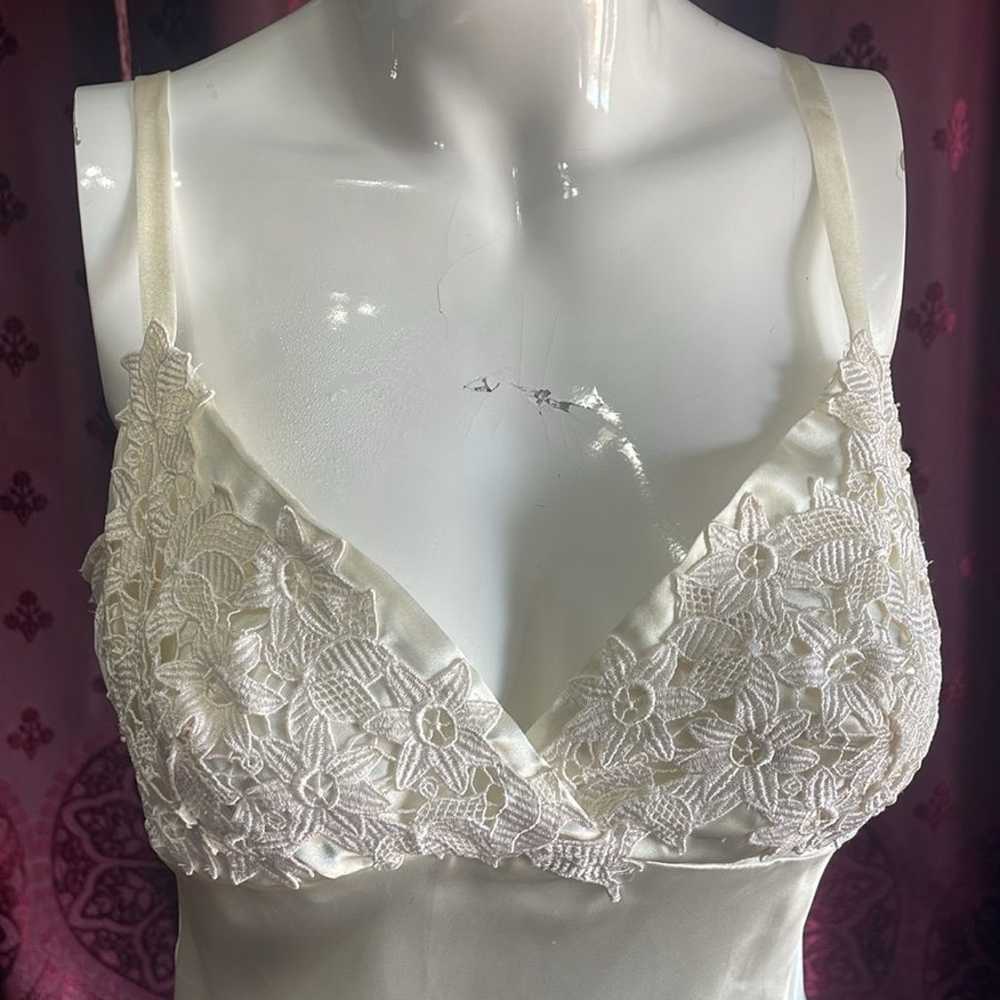 Vintage Coquette Sheer White Satin  Lace Full Len… - image 2