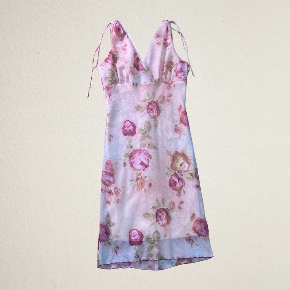 Vintage Y2K pink floral rose romantic surplice wr… - image 1