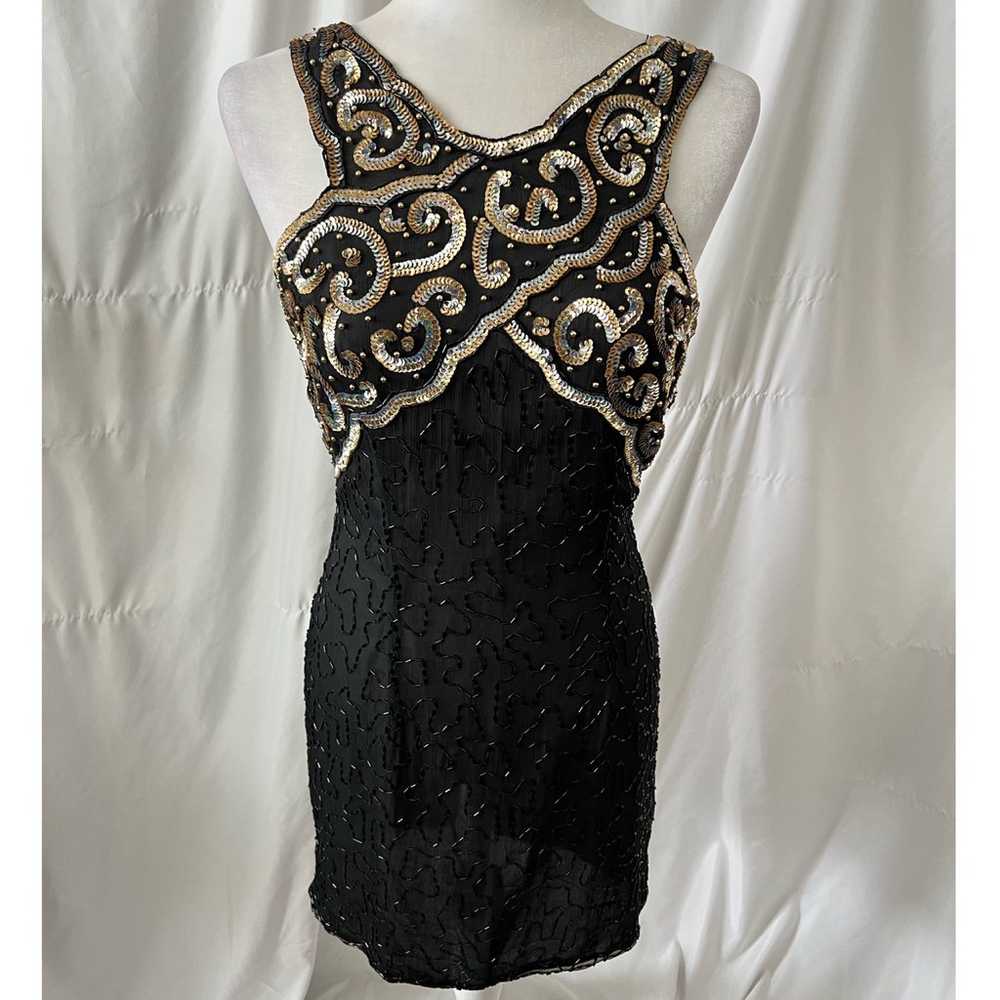 Vintage Black Seauin Beaded Halter Dress - image 1