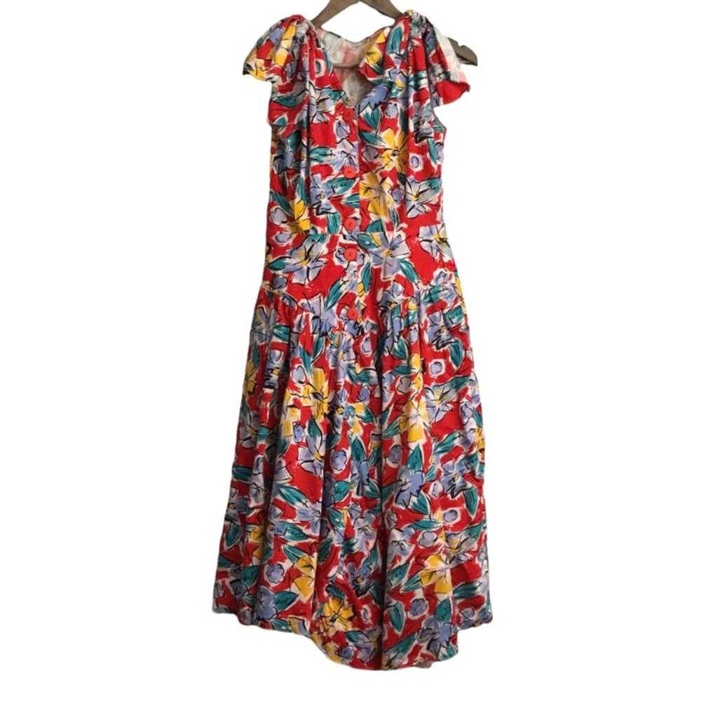 Vintage 1980’s Dress Floral Abstract Print Size 9… - image 1