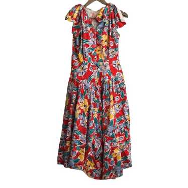 Vintage 1980’s Dress Floral Abstract Print Size 9… - image 1