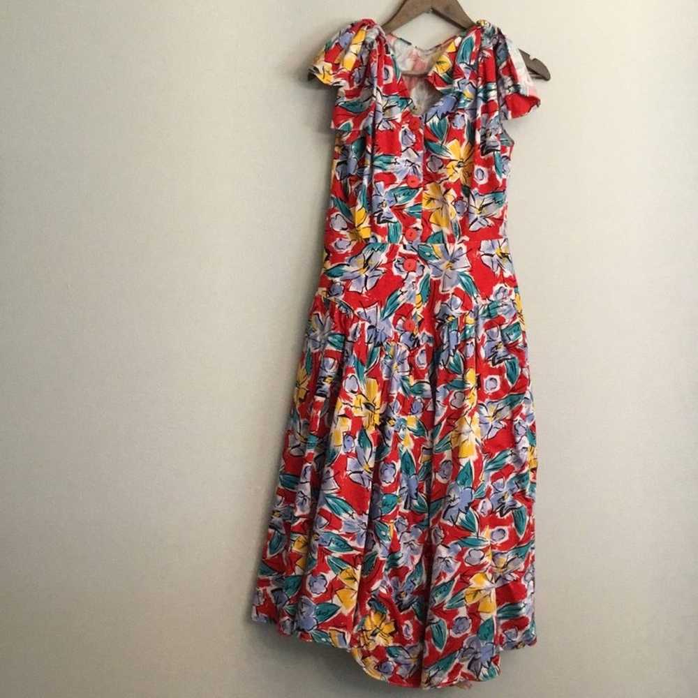 Vintage 1980’s Dress Floral Abstract Print Size 9… - image 2