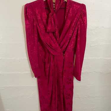 WOMENS VINTAGE WAYNE CLARK PINK SILK WRAP DRESS S… - image 1