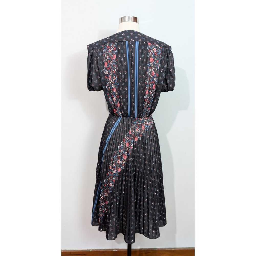 70s Black Floral Accordion Pleated Faux Wrap Dress - image 4