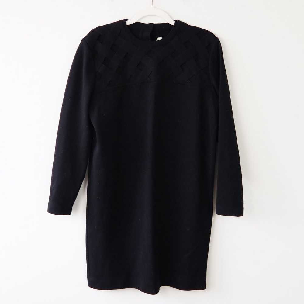 Vintage Black Wool Blend Knit Sweater Dress Medium - image 1