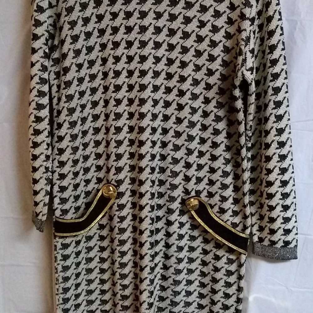 Vintage Shiny Cream Black Sweater Dress - image 1