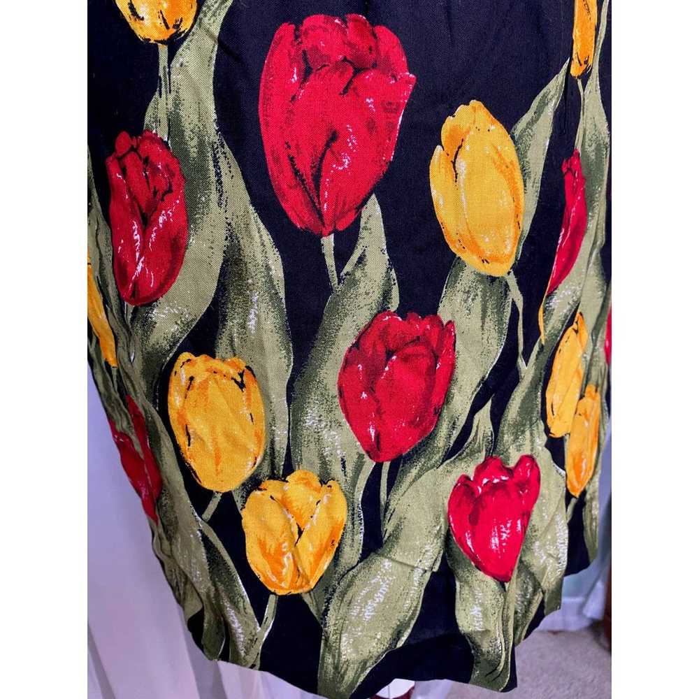 Dress 1980s tulips red yellow - image 2