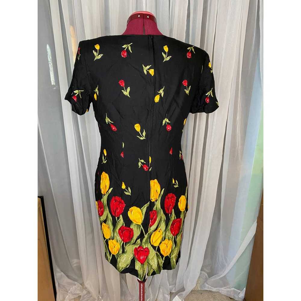 Dress 1980s tulips red yellow - image 4