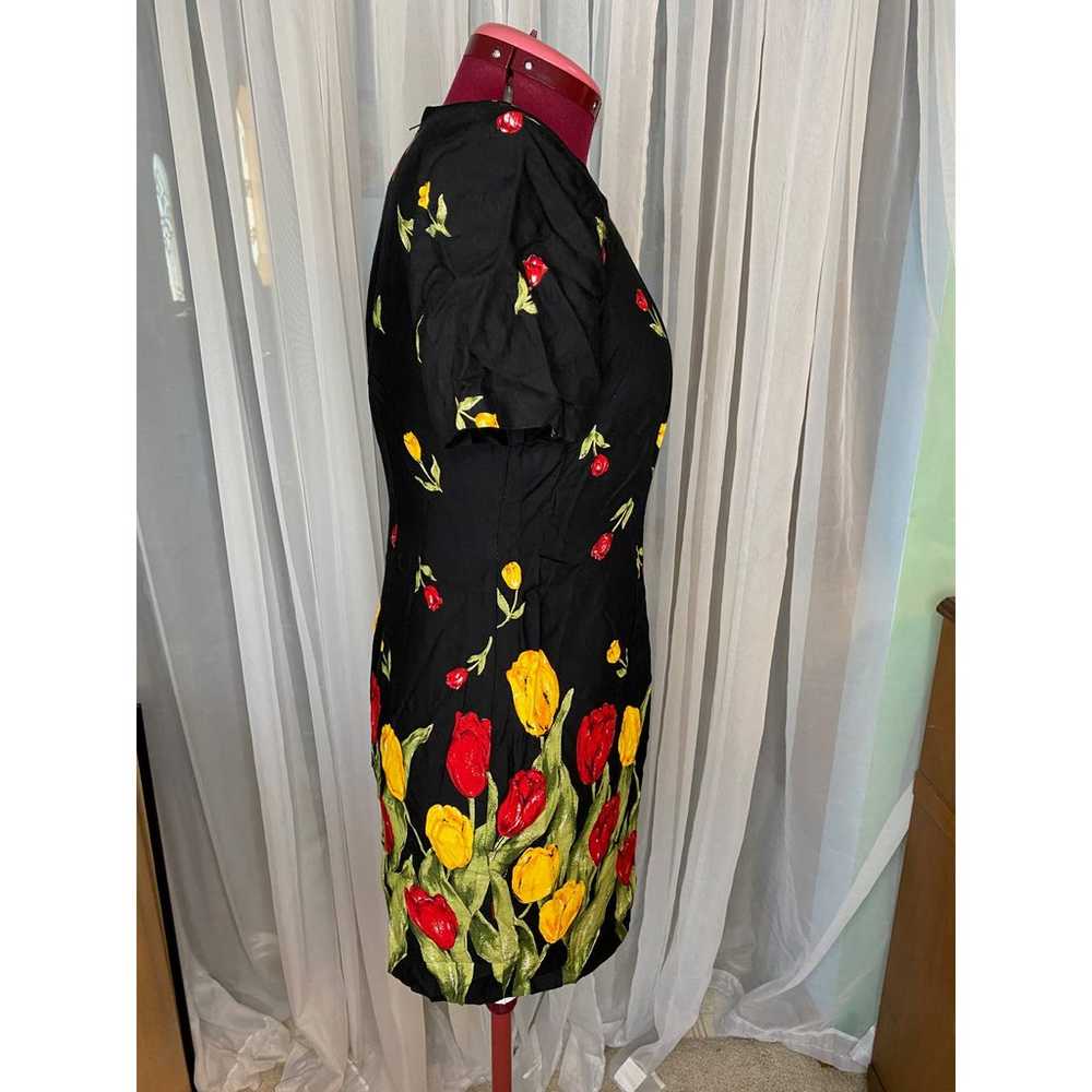 Dress 1980s tulips red yellow - image 5