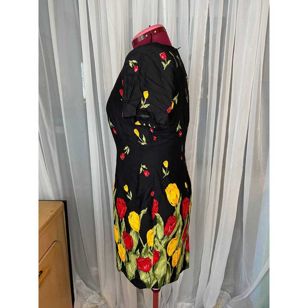 Dress 1980s tulips red yellow - image 6