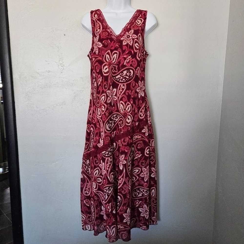 Believe Vintage Women's 10 Red Paisley Midi Dress… - image 1