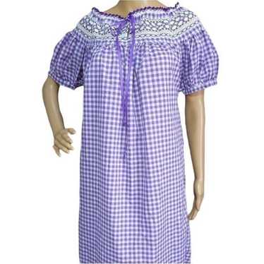 Handcrafted vintage purple white gingham with emb… - image 1