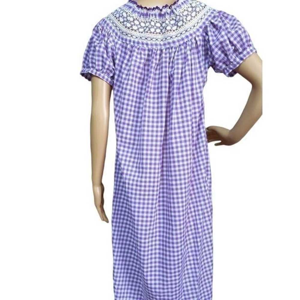 Handcrafted vintage purple white gingham with emb… - image 2