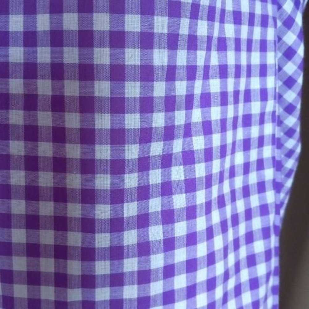 Handcrafted vintage purple white gingham with emb… - image 5