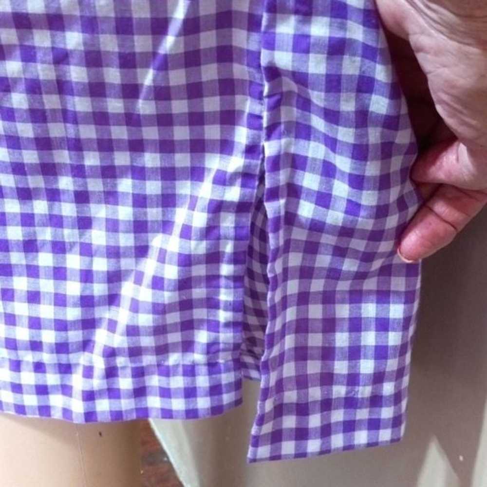 Handcrafted vintage purple white gingham with emb… - image 6