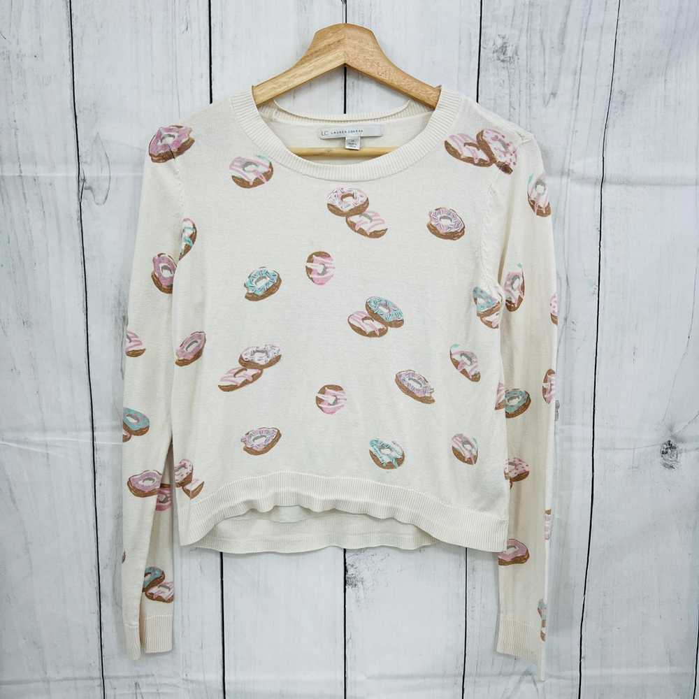 LC Lauren Conrad MEDIUM Pink Cream Donut Crop Kni… - image 1