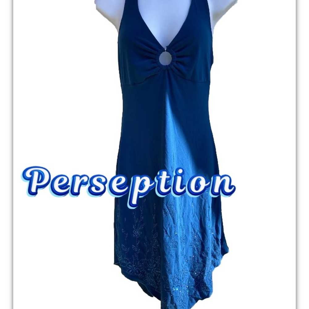 Womens Vintage Perseption Blue Halter Asymmetrica… - image 1