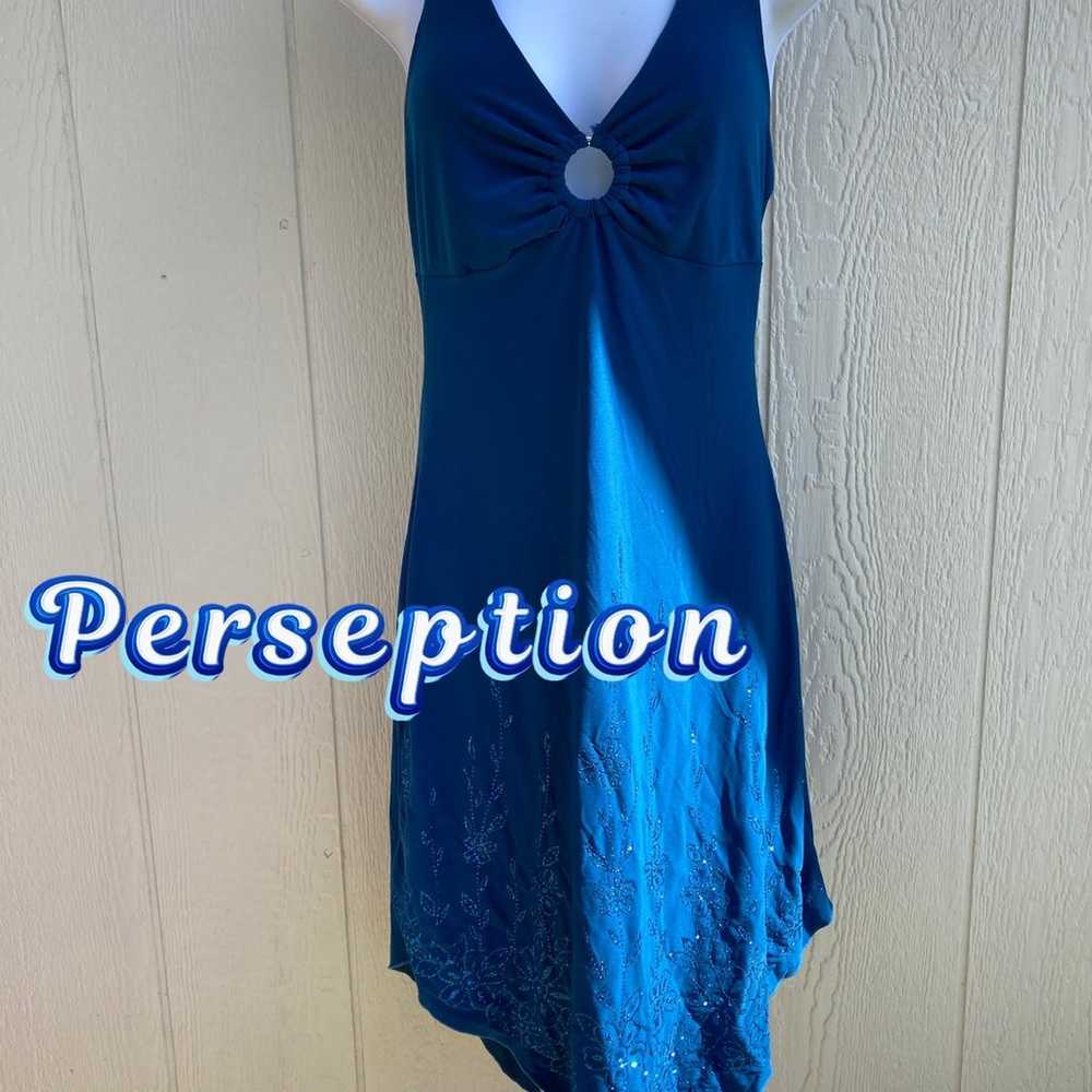 Womens Vintage Perseption Blue Halter Asymmetrica… - image 2