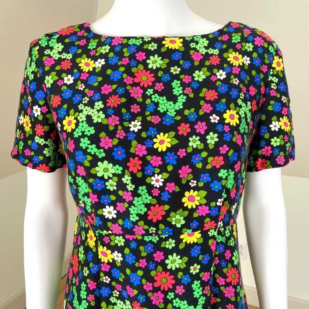 Vintage 60s 70s Neon Black Flower Power Floral Ma… - image 4