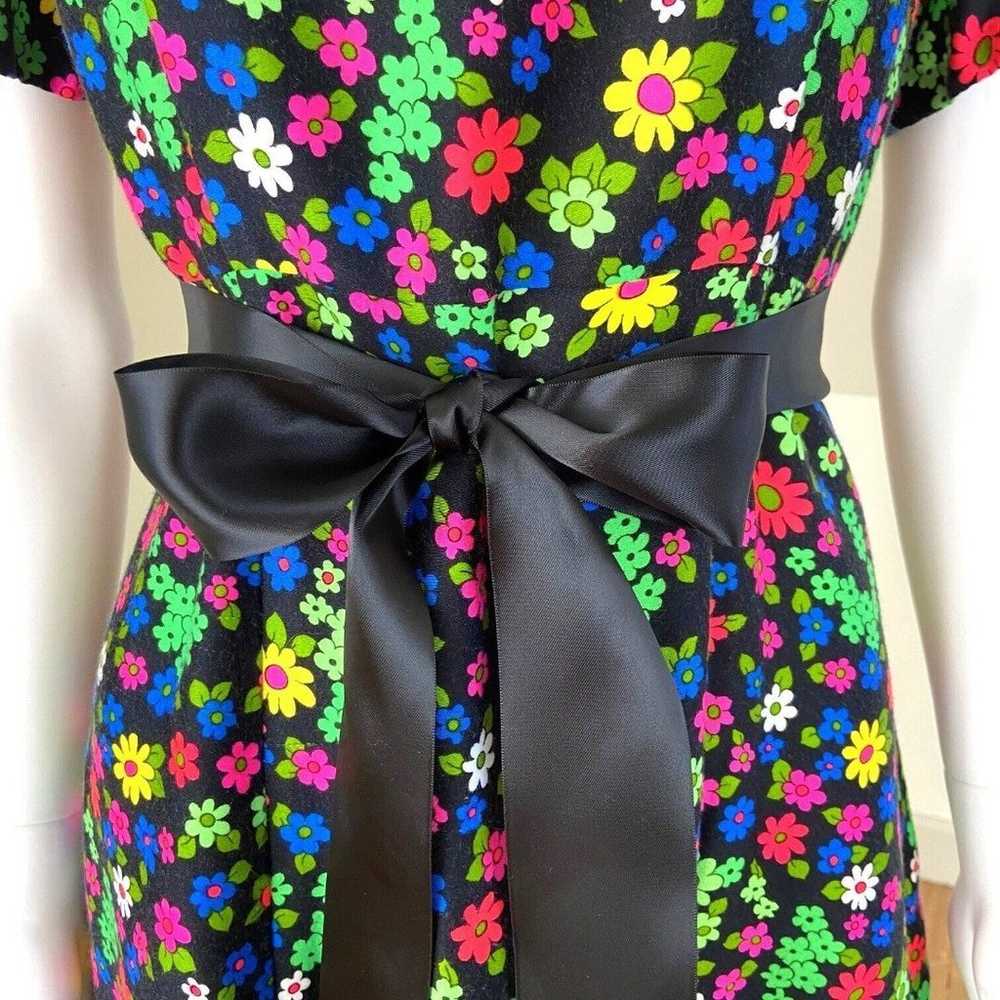 Vintage 60s 70s Neon Black Flower Power Floral Ma… - image 5