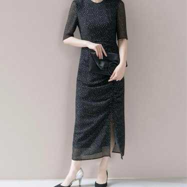 Kaene Lame Double Slit Dress 36 Black