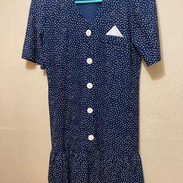 Vintage Tabby Of California Navy Polka Dot Drop W… - image 1