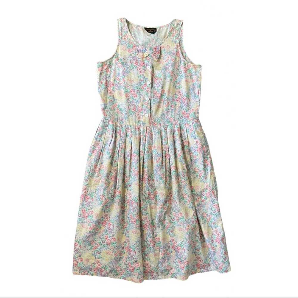 Vintage Floral Button Poplin Dress Size Medium - image 1