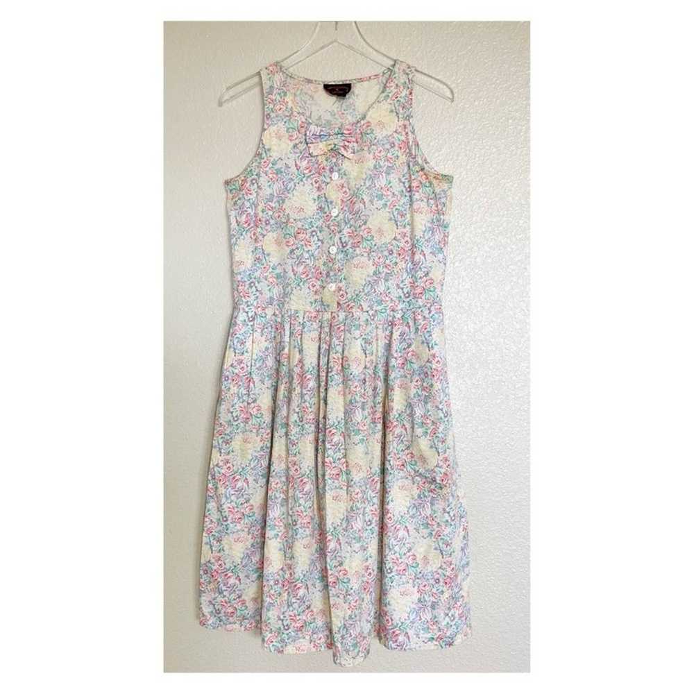 Vintage Floral Button Poplin Dress Size Medium - image 2