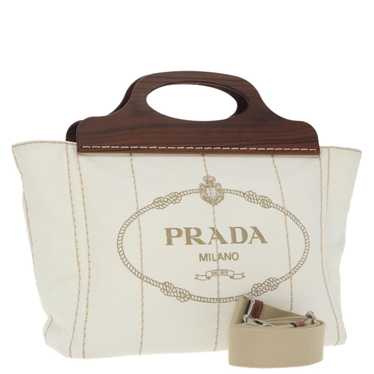 Prada Logo Jacquard White Canvas Handbag (Pre-Owne