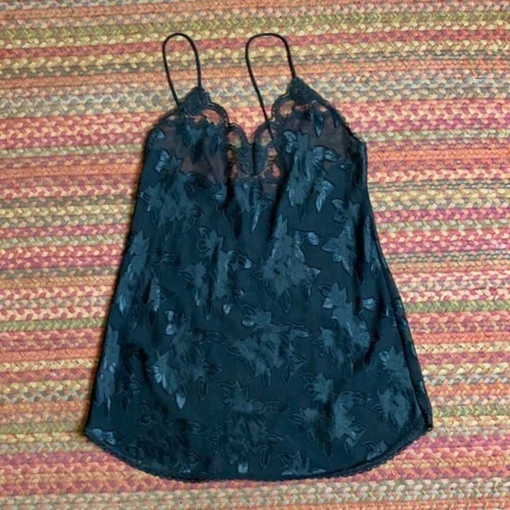 VTG BLACK FLORAL LINGERIE SLIP DRESS - image 1