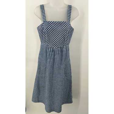 70s Lanz Midi Dress Blue White Seersucker Checker… - image 1