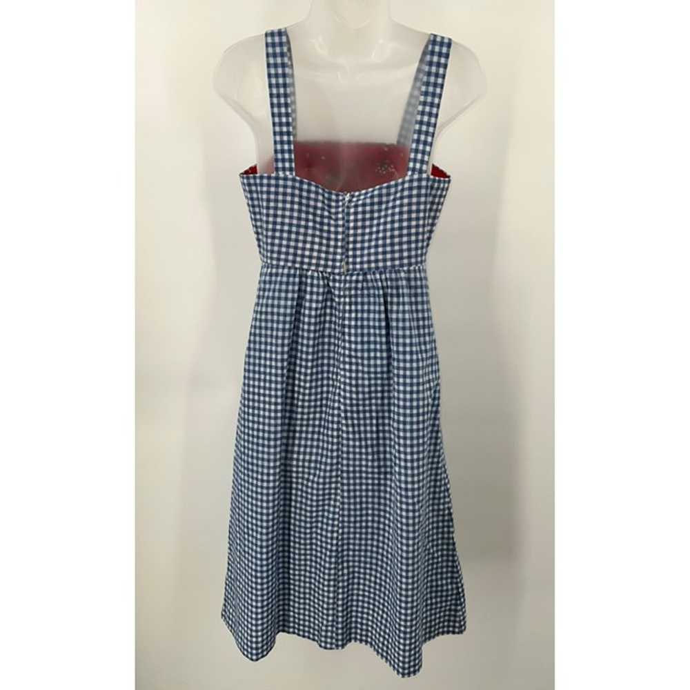 70s Lanz Midi Dress Blue White Seersucker Checker… - image 3