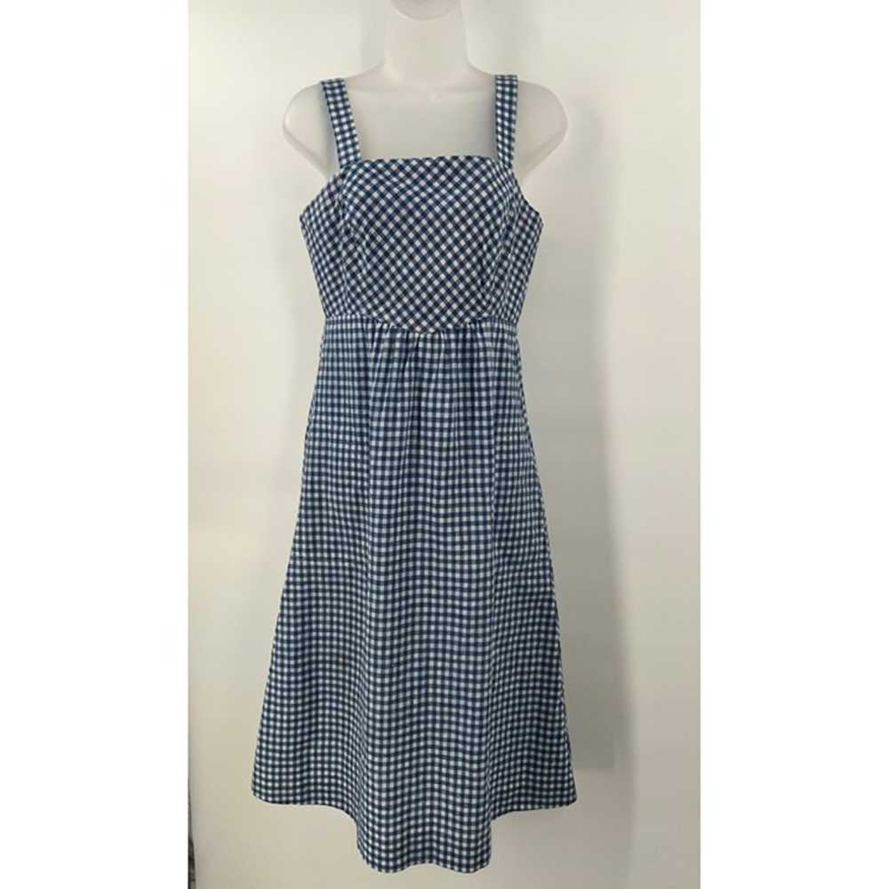 70s Lanz Midi Dress Blue White Seersucker Checker… - image 4