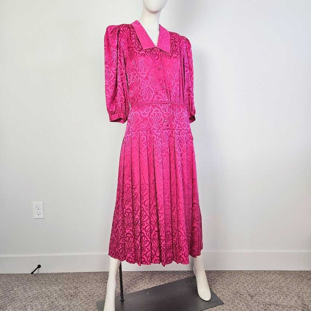 Vintage 100% Silk Satin Size 8 Hot Pink Drop Wais… - image 1