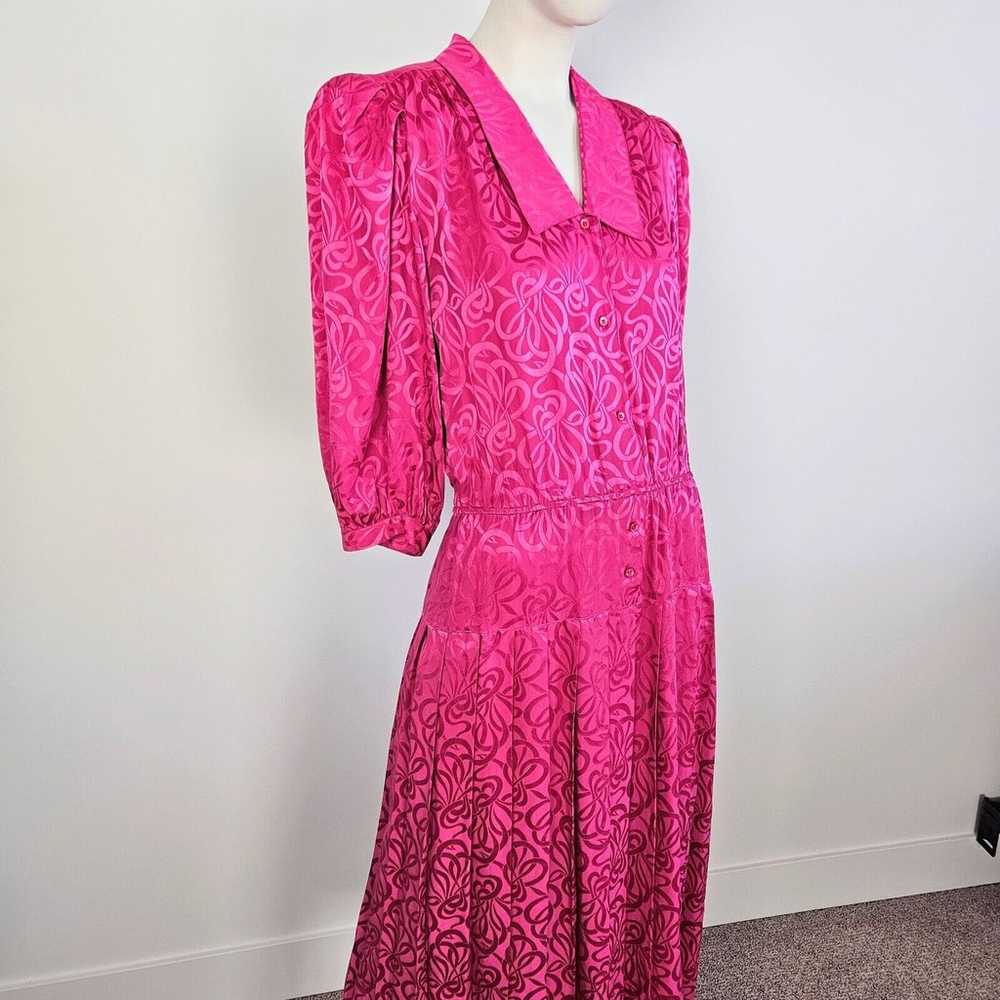 Vintage 100% Silk Satin Size 8 Hot Pink Drop Wais… - image 2