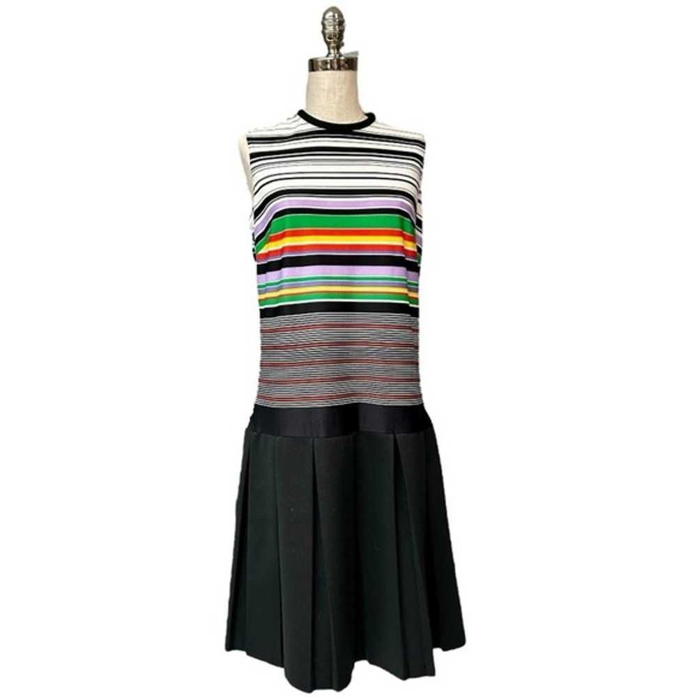 Vintage 70s Drop Waist Sleeveless Striped Dress -… - image 1