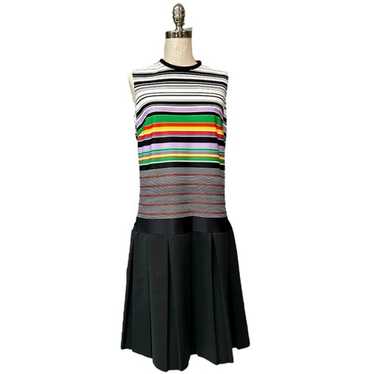 Vintage 70s Drop Waist Sleeveless Striped Dress -… - image 1