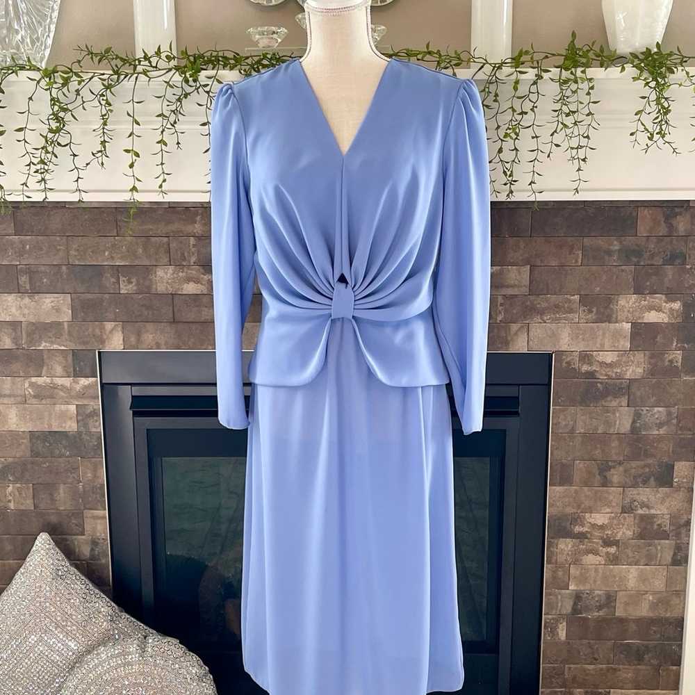 Vintage Periwinkle Blue Dress Chiffon  Knot Twist… - image 1