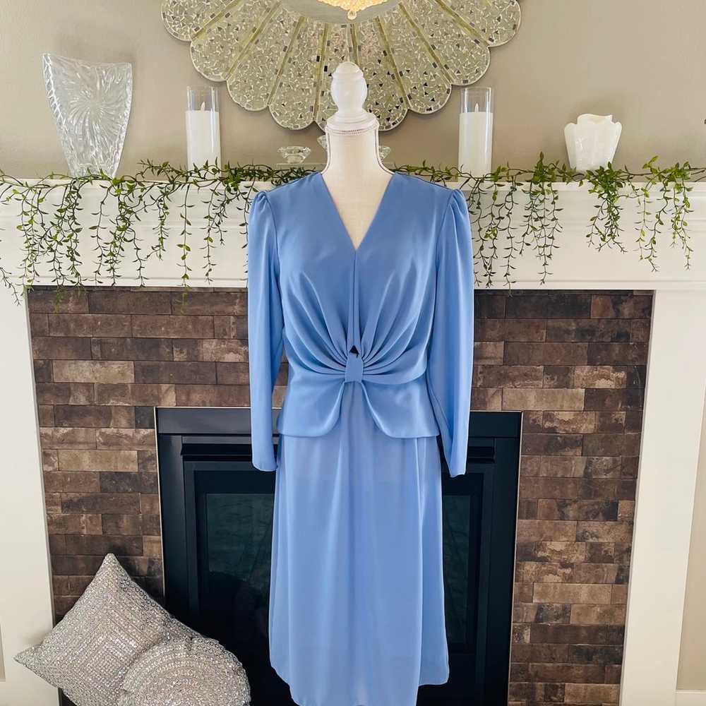 Vintage Periwinkle Blue Dress Chiffon  Knot Twist… - image 5