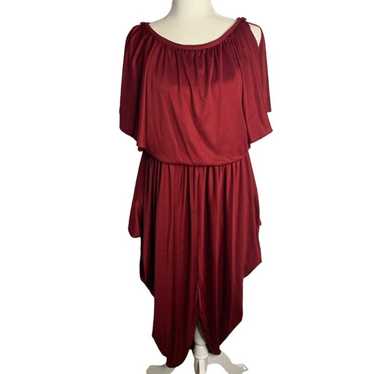 Vintage 70s Flutter Sleeve Cocoon Dress M Maroon … - image 1